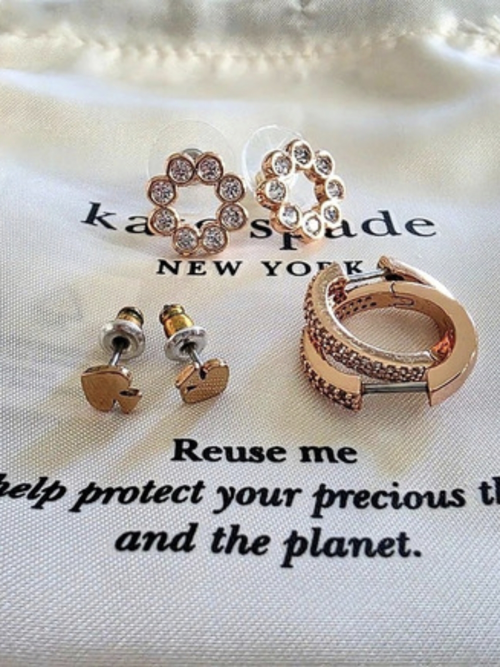 Kate Spade - Spade, Pave Hoops, & Full Circle Earrings - Rose Gold, 3 Sets
